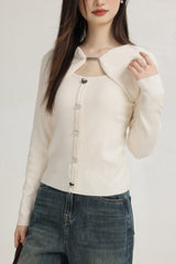 Apircot Hollow Knit Sweater With Heart Buttons