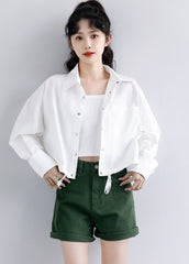 Spring Casual White Shirt Jacket Loose Cropped Long Sleeve