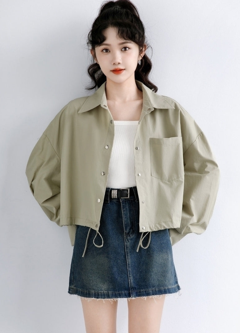 Spring Casual White Shirt Jacket Loose Cropped Long Sleeve
