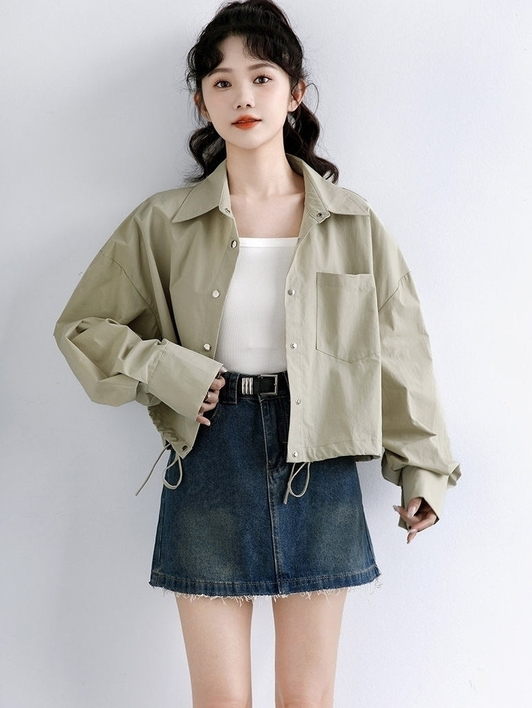 Spring Casual White Shirt Jacket Loose Cropped Long Sleeve