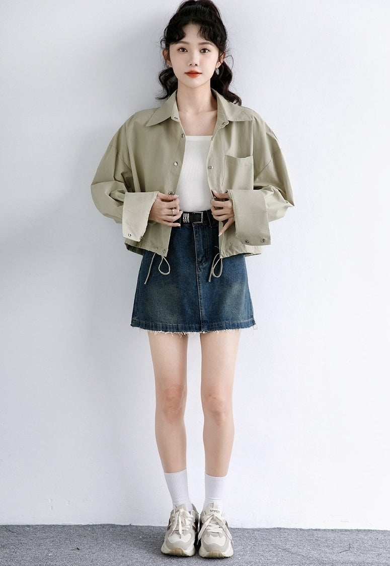 Spring Casual White Shirt Jacket Loose Cropped Long Sleeve