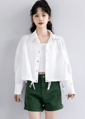 Spring Casual White Shirt Jacket Loose Cropped Long Sleeve