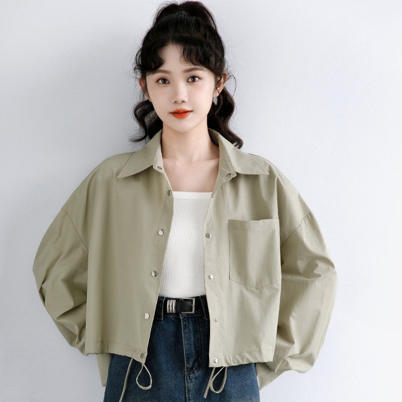 Spring Casual White Shirt Jacket Loose Cropped Long Sleeve