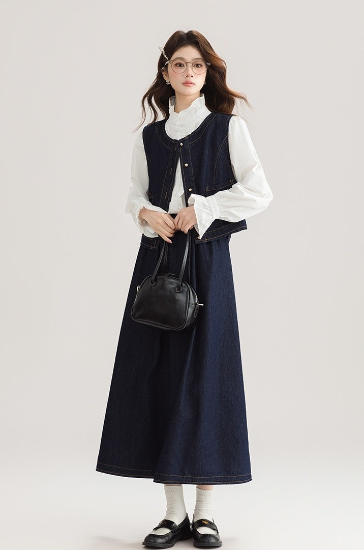 Spring Denim Vest Dress Set For Petite Style