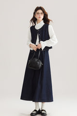 Spring Denim Vest Dress Set For Petite Style