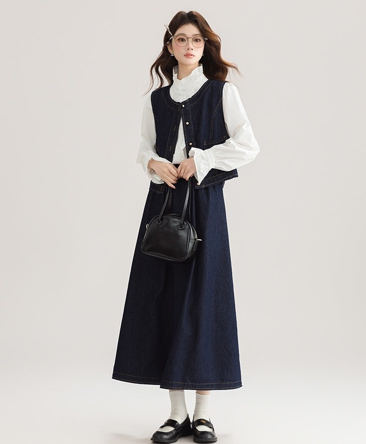 Spring Denim Vest Dress Set For Petite Style