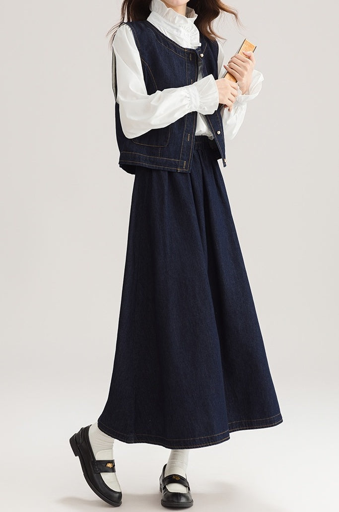 Spring Denim Vest Dress Set For Petite Style