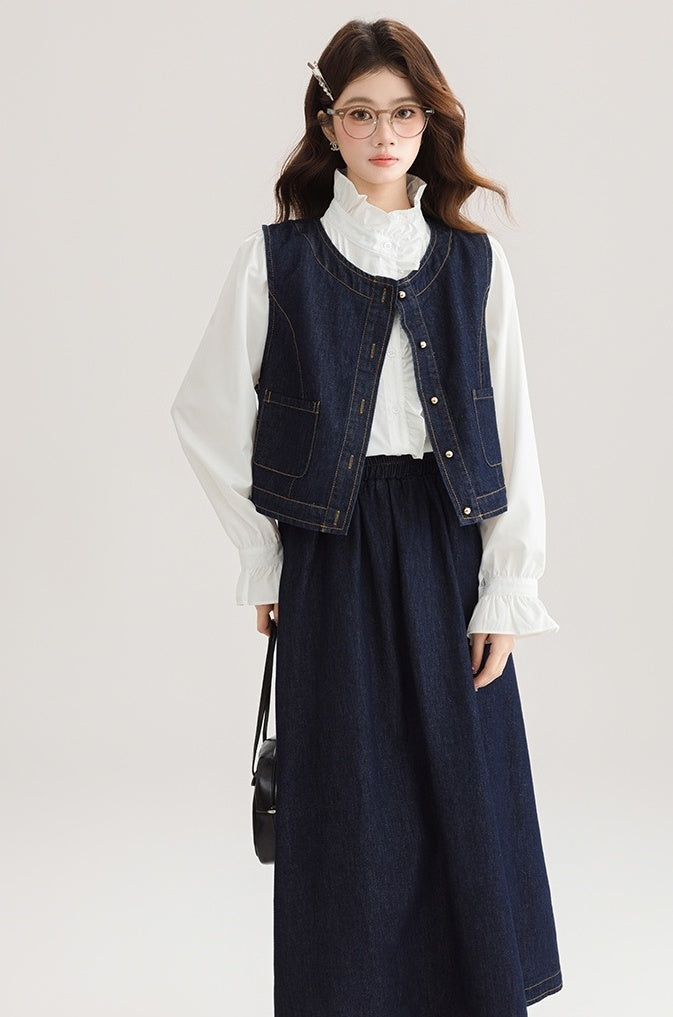 Spring Denim Vest Dress Set For Petite Style