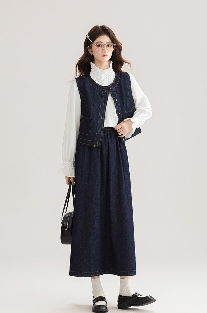 Spring Denim Vest Dress Set For Petite Style