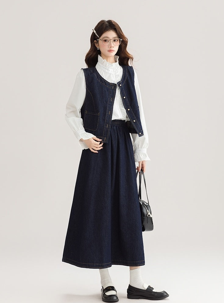 Spring Denim Vest Dress Set For Petite Style