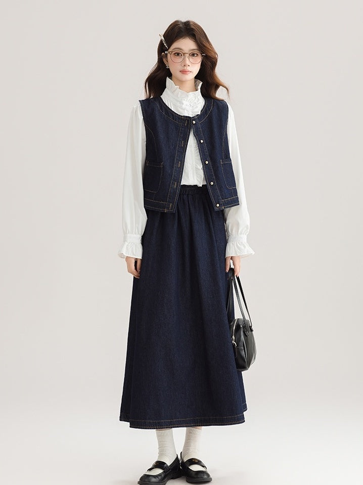 Spring Denim Vest Dress Set For Petite Style