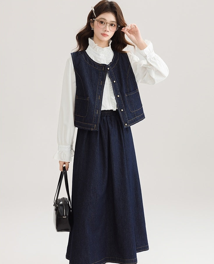 Spring Denim Vest Dress Set For Petite Style