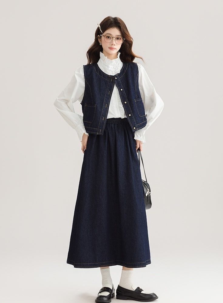 Spring Denim Vest Dress Set For Petite Style