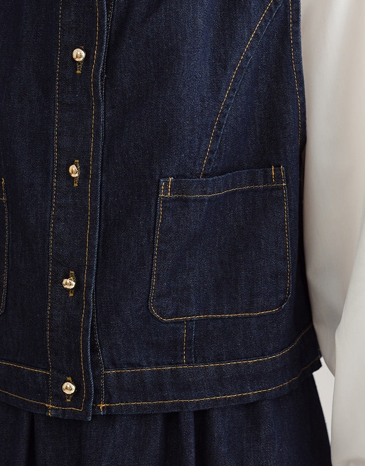 Spring Denim Vest Dress Set For Petite Style