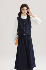 Spring Denim Vest Dress Set For Petite Style