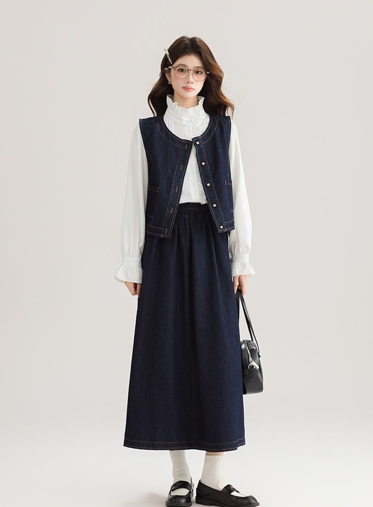 Spring Denim Vest Dress Set For Petite Style