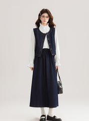 Spring Denim Vest Dress Set For Petite Style
