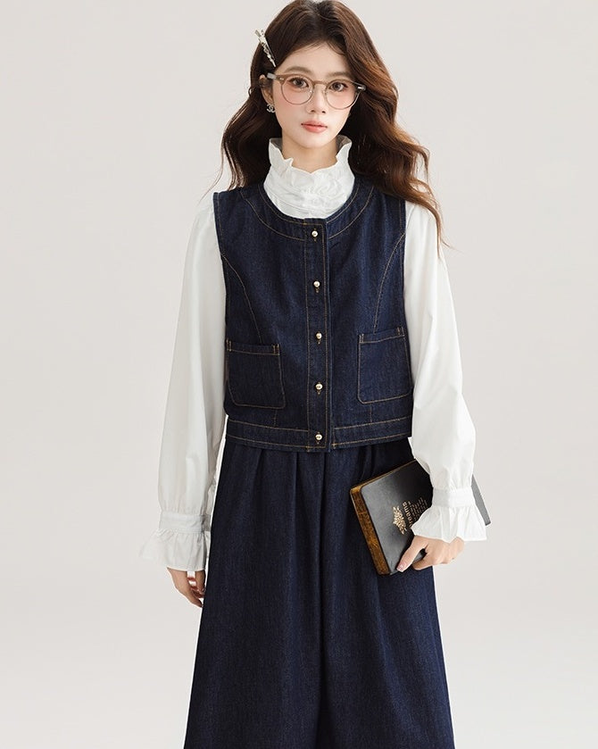Spring Denim Vest Dress Set For Petite Style