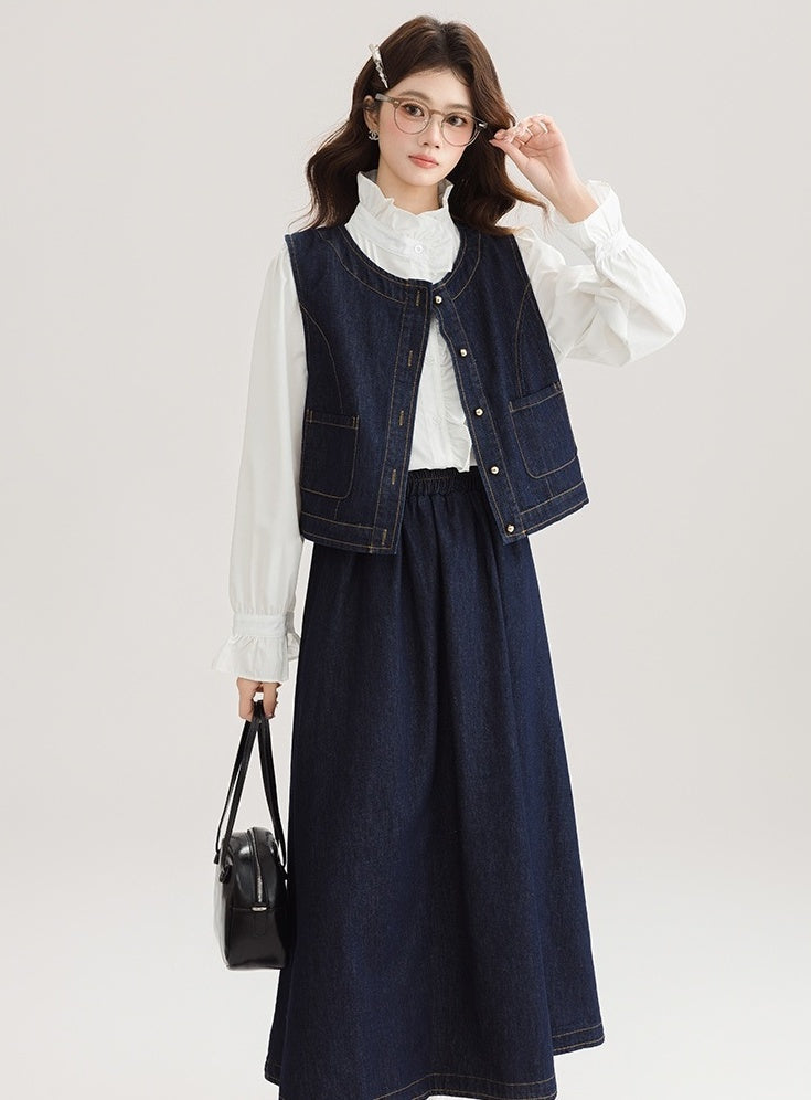 Spring Denim Vest Dress Set For Petite Style