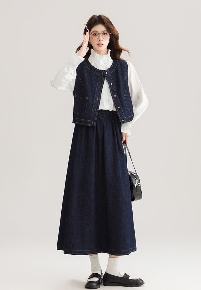 Spring Denim Vest Dress Set For Petite Style