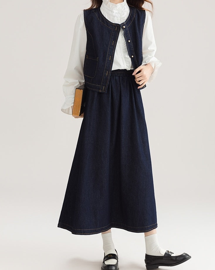 Spring Denim Vest Dress Set For Petite Style
