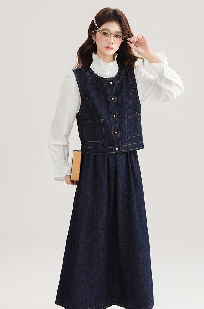 Spring Denim Vest Dress Set For Petite Style