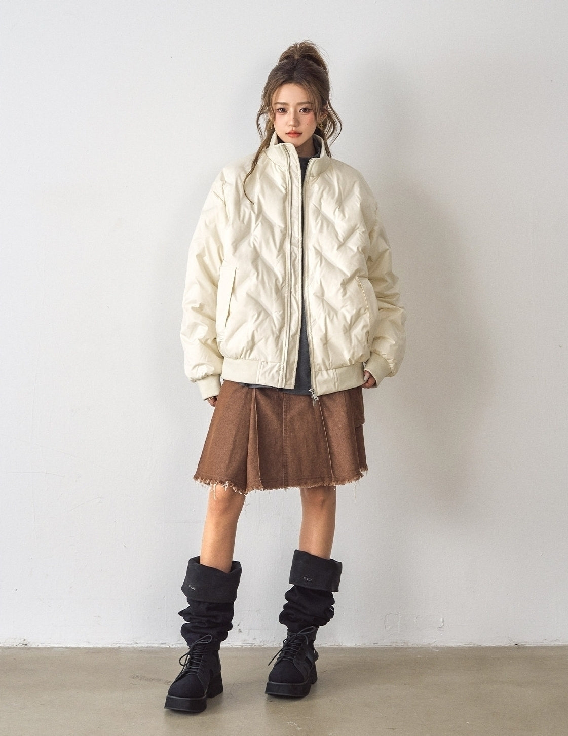 Stand Collar Quilted Puffer Jacket Warm Short Coat