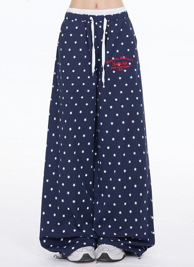 Star Print Wide Leg Pants