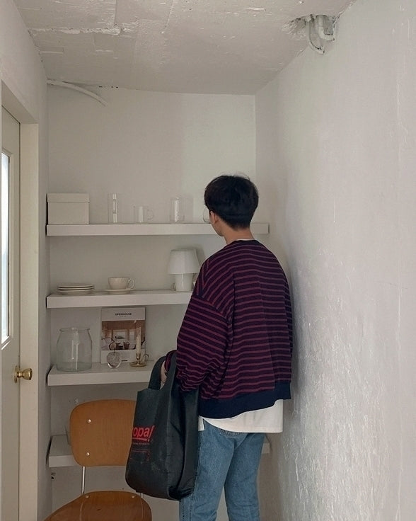 Striped Casual Crewneck Sweatshirt Fashionable Loose Fit