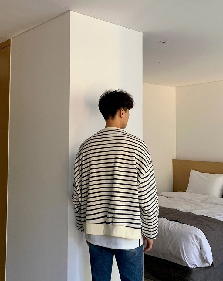 Striped Casual Crewneck Sweatshirt Fashionable Loose Fit