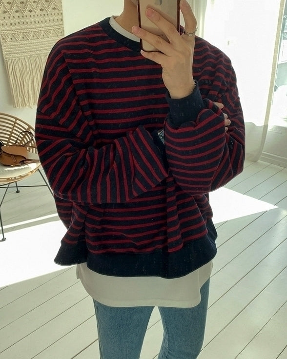 Striped Casual Crewneck Sweatshirt Fashionable Loose Fit