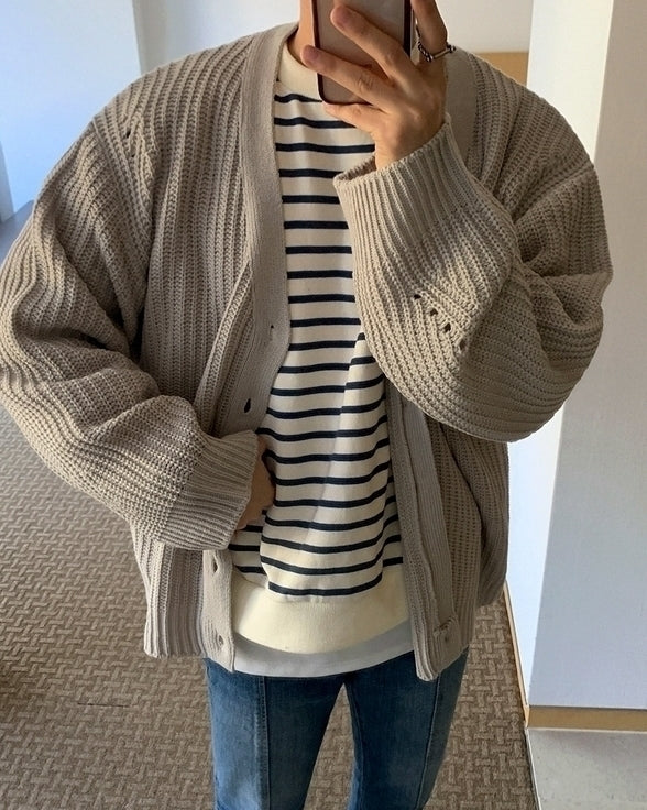 Striped Casual Crewneck Sweatshirt Fashionable Loose Fit