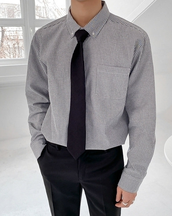 Striped Casual Long Sleeve Shirt Trendy Uniform Style