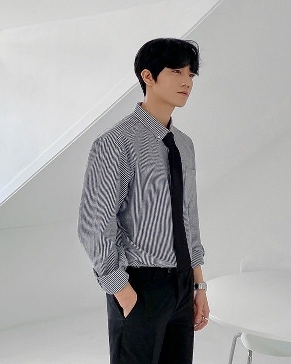 Striped Casual Long Sleeve Shirt Trendy Uniform Style