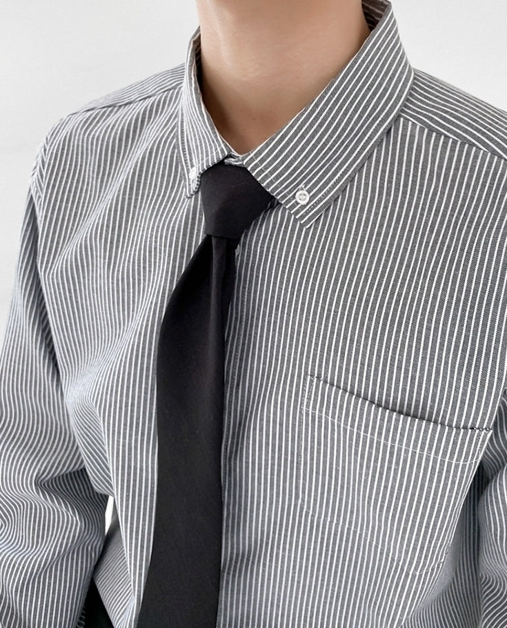 Striped Casual Long Sleeve Shirt Trendy Uniform Style