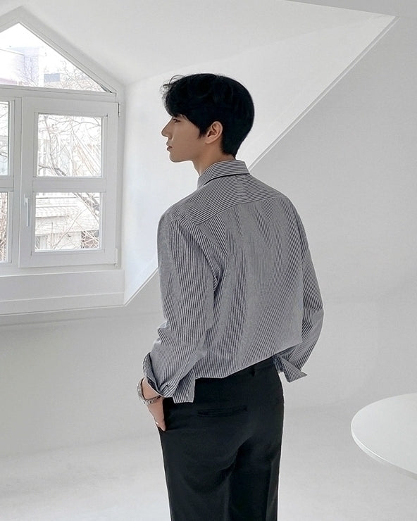 Striped Casual Long Sleeve Shirt Trendy Uniform Style