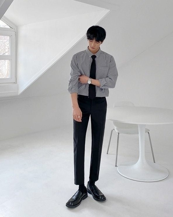 Striped Casual Long Sleeve Shirt Trendy Uniform Style