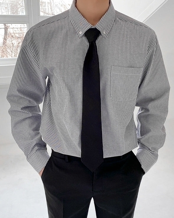Striped Casual Long Sleeve Shirt Trendy Uniform Style