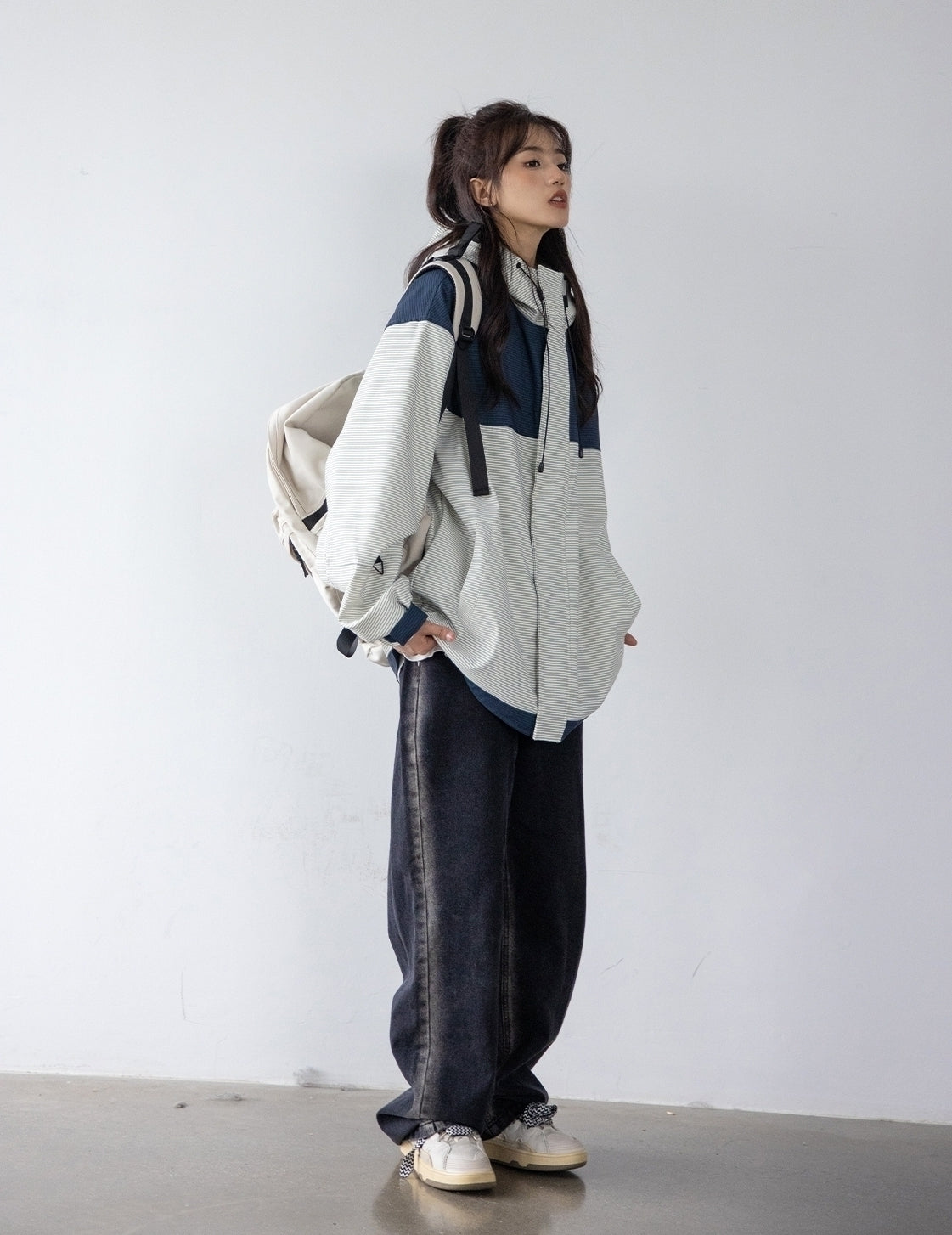 Striped Casual Loose Fit Jacket For Spring And Autumn