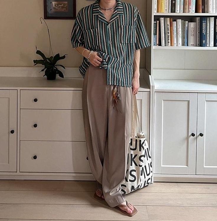 Striped Casual Short Sleeve Cuban Collar Shirt
