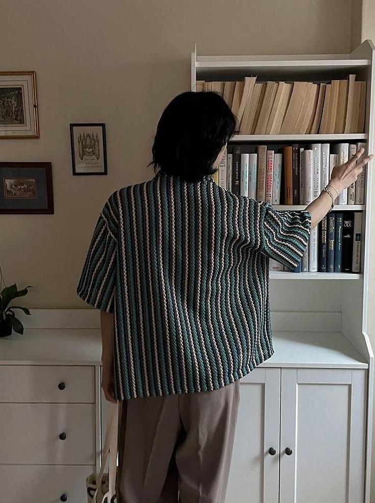 Striped Casual Short Sleeve Cuban Collar Shirt