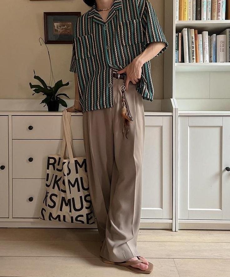 Striped Casual Short Sleeve Cuban Collar Shirt