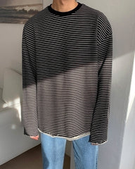 Striped Casual Sweatshirt Relaxed Fit Trendy Outerwear