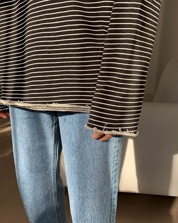 Striped Casual Sweatshirt Relaxed Fit Trendy Outerwear