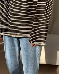 Striped Casual Sweatshirt Relaxed Fit Trendy Outerwear