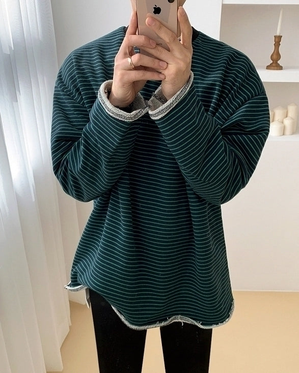 Striped Casual Sweatshirt Relaxed Fit Trendy Outerwear