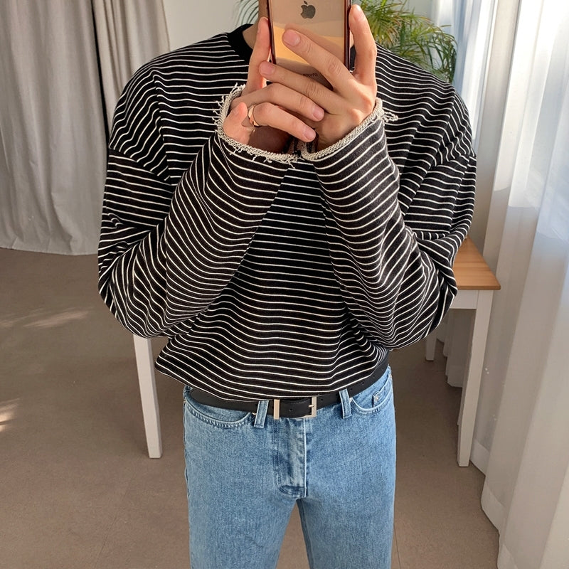Striped Casual Sweatshirt Relaxed Fit Trendy Outerwear