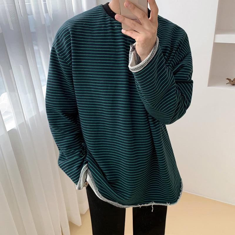 Striped Casual Sweatshirt Relaxed Fit Trendy Outerwear