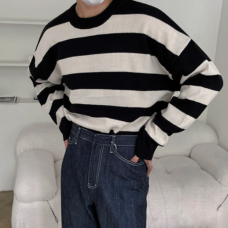 Striped Crewneck Long Sleeve Knit Sweater