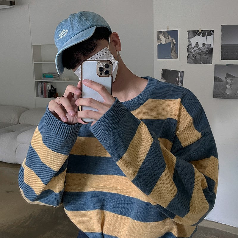 Striped Crewneck Long Sleeve Knit Sweater